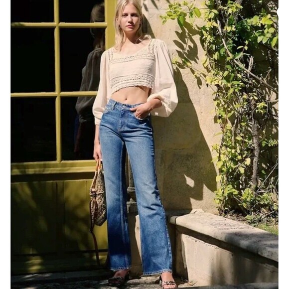 We The Free People Laurel Canyon Flare Jeans Womens 27 Blue Wilson Denim FLAWS - Picture 2 of 15